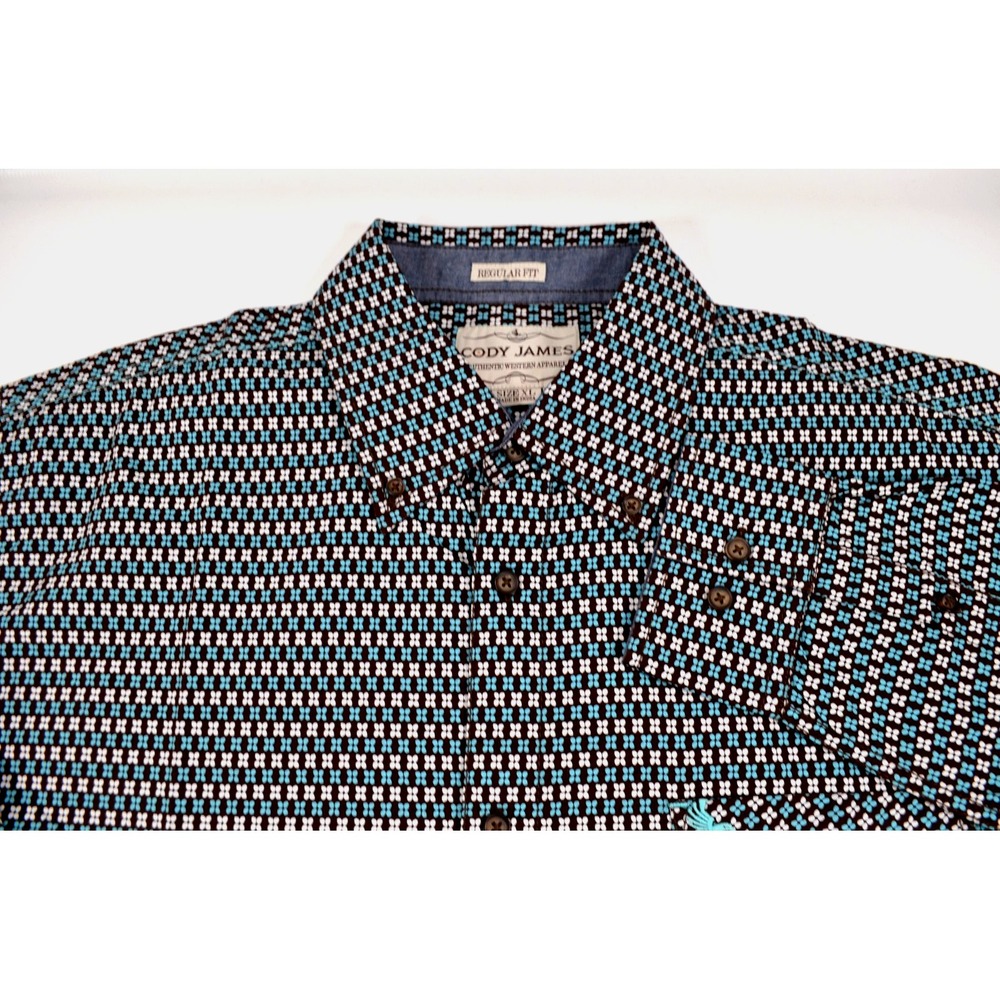 Cody James Western Apparel Shirt Men's XL Brown & Teal Flower Print Long Sleeve